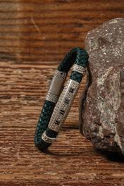 El Yapımı Zirkon Taşlı Hakiki Deri ve Pirinç Motifli Kilitli Tokalı Bileklik SM-B-0240