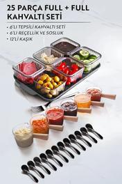 Kitchen Life 25 Parça Full Sunum Kahvaltı Seti (6 1 KAHVALTILIK 6 + 1 AHŞAP SAPLI REÇELLİK SOSLUK X12 KAŞIK