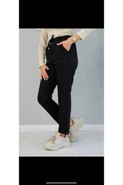 İmajButik Siyah Beli Lastikli Bilek Boy Pantolon