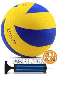 Telvesse Yapıştırma Voleybol Topu Pompalı Set Soft Touch İç-Dış Mekan Uygun 8 Panel Mavi 280 Gram