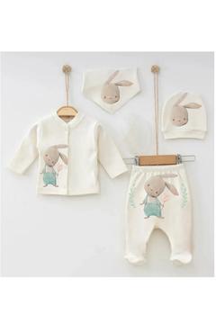 bebekpare Hastane Çıkış Seti %100 Pamuk Tavşan Beyaz 0-3 AY Beden