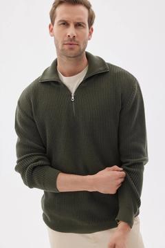 odelon Yarım Fermuarlı Selanik Örgü Regular Fit Pamuklu Erkek Haki Triko Kazak XL Beden