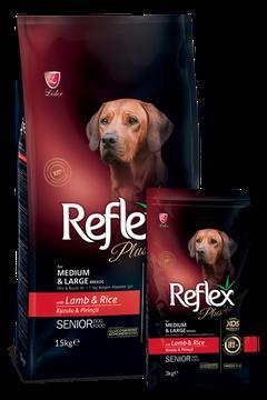 Reflex Plus Orta Ve Büyük Irk +7 Yaş Yetişkin Köpekler için Kuzulu ve Pirinçli Köpek Maması 3 kg