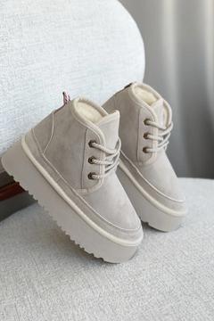 MODAADAM Kadın Pastor Kürklü Kısa Bot - Ten Süet 39 Beden