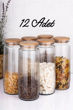 12'li Cam Kavanoz Seti Büyük Boy Erzak Bakliyat Seti Vakum Kapaklı 1500 ml