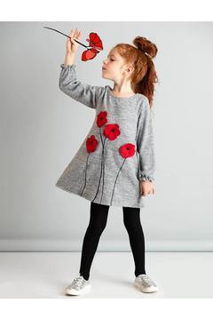 MSHB&G Gri Poppy Çiçekli Kız Çocuk Kol Ucu Lastikli Uzun Kollu Elbise 5 Yaş Beden