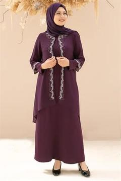 Dress - Lycra - Unlined - Crew Neck - Plum - FHM628