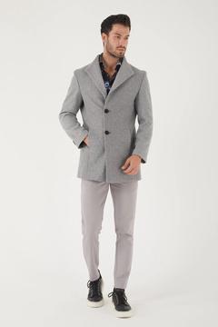 Erkek Yarasa Yaka Kaban 6041-03 Gri