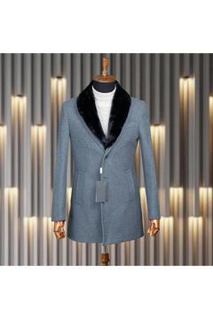 Erkek Kaban Kaşe Kaşmir Gri Kürklü SD7812