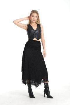 Siyah Dantel Astarlı Tam Kalıp Midi Boy Asimetrik Etek
