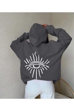 Füme Göz Baskılı 3 iplik Sweatshirt -Şardonlu Kalın 3 iplik