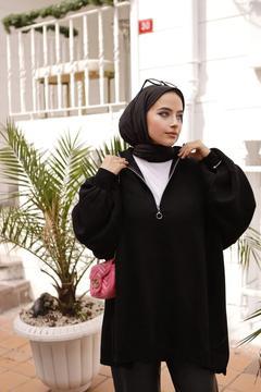 Oversize Fermuarlı Düz Triko Kaza