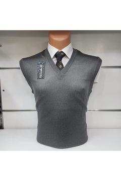 Erkek Gri Triko V Yaka Süveter