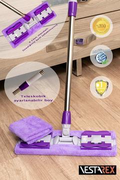 " 1 Adet Yedek Bez Hediyeli " Yer Mopu Duvar Fayans Cam Yüzey Temizlik Mikrofiber Mandallı Mop