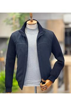 Lacivert Süet Nubuk Çelik Örme Tarzı Kolu Trikolu Erkek Regular Fıt Mont