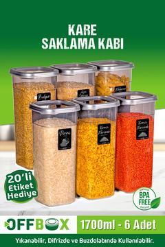 6 Adet 12 Parça 1,7 Litre Jumbo Boy Kare Erzak Saklama Kabı Seti 20 Etiket Hediyeli