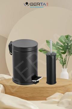 Berta 2'li Siyah Banyo Seti Çöp Kovası Tuvalet Fırçası