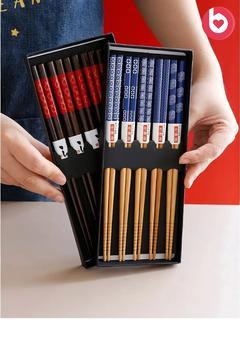 5 Çift 10 Adet Yıkanabilir Organik Bambu Çin Kore Japon Uzakdoğu Yemek Çubuğu Desenli