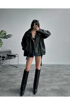 Boyfriend Siyah Uzun Deri Ceket