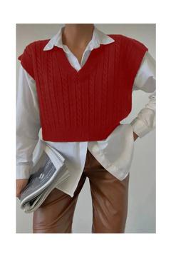 Saç Örgü Süveter Kırmızı