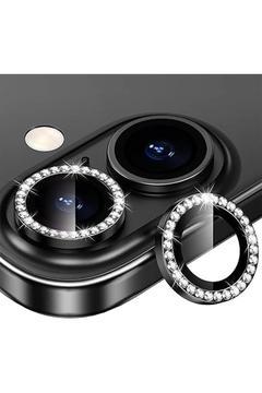 (TAŞLI LENS) Iphone 16 / 16 Plus Uyumlu Taşlı Siyah Kamera Lens Koruyucu