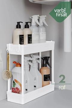 Çok Amaçlı 2 Katlı Evye - Tezgah Altı Düzenleyici Askılı Banyo Mutfak Düzenleyici Kaydırmaz Tabanlı