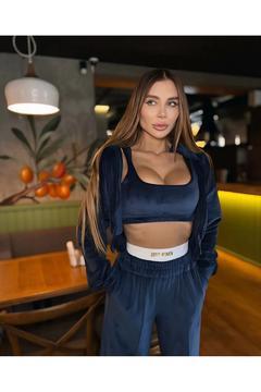 Fransız Kadife Lacivert 3 Parça Takım Eşofman