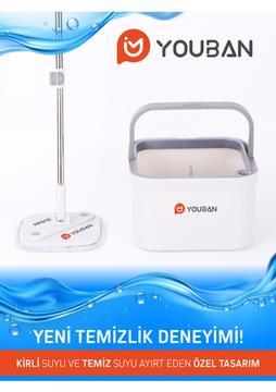 Youban Temiz Su ile Kirli Suyu Ayıran Otomatik Temizlik Seti Pro +1 Yedek Mop Bezli