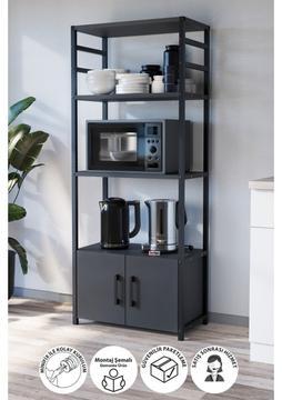Bofigo Mutfak Standı 2 Kapaklı 4 Raflı Kahve Köşesi Mutfak Rafı Mutfak Bangosu Kolombiya Antrasit