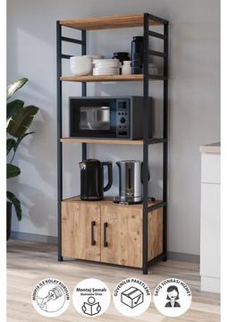 Bofigo Mutfak Standı 2 Kapaklı 4 Raflı Kahve Köşesi Mutfak Rafı Mutfak Bangosu Kolombiya Çam