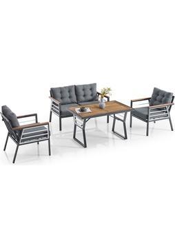 EVDEMO Lara Metal Bahçe Balkon Takımı 2+1+1+Ahşap Masa Antrasit