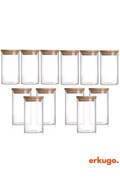 12 Adet Vakumlu Bambu Kapaklı Borosilikat Baharatlık, Saklama Kabı, Çerezlik (200 ml) Jarpot