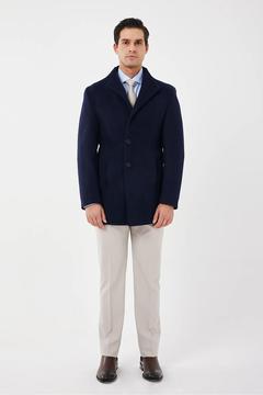 Erkek Yarasa Yaka Kaşe Kaban 6049-02 Lacivert