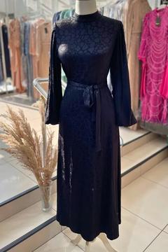 Balon Kol Leopar Desenli Elbise - Siyah