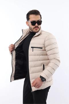 Erkek Trend Fermuarlı Şık Krem Şişme Mont