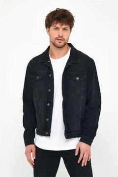 - Erkek Slim Fit Yıkamalı Kot Mont Siyah