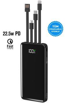 10.000 Mah Quick 22,5W PD QC 3.0 Dijital Göstergeli Dahili Çoklu Kablolu Powerbank,Md