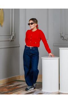 Kırmızı cepli triko hırka