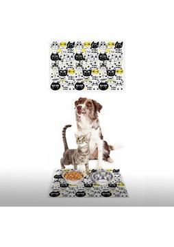 Vagonik Water Food Kedi Köpek Desenli Dijital Baskılı 35X50 Dekoratif Çok Amaçlı Mama Altlığı Mama Paspası