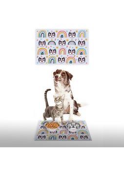 Vagonik Water Food Kedi Köpek Gökkuşağı Dijital Baskılı 35X50 Dekoratif Çok Amaçlı Mama Altlığı Mama Paspası
