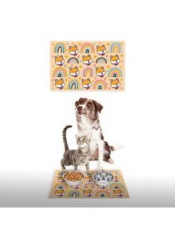 Vagonik Water Food Kedi Köpek Gökkuşağı Krem Dijital Baskılı 35X50 Dekoratif Çok Amaçlı Mama Altlığı Mama Paspası