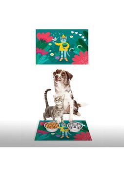 Vagonik Water Food Kedi Köpek Botanik Desenli Dijital Baskılı 35X50 Dekoratif Çok Amaçlı Mama Altlığı Mama Paspası