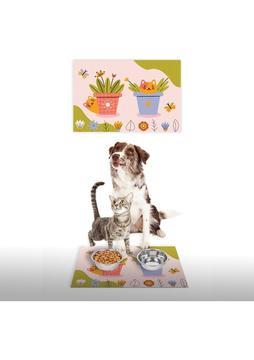Vagonik Water Food Kedi Köpek Çiçek Desenli Dijital Baskılı 35X50CM Dekoratif Çok Amaçlı Iç ve Dış Kapı Paspası Mama Paspası
