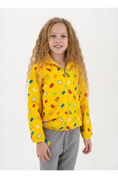 Sarı Kız Çocuk Kapüşonlu Baskılı Mont HRBTXT402 Beden: 5-6 Yaş