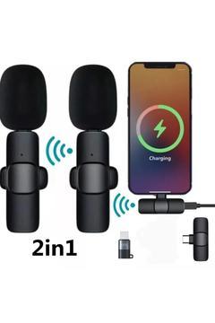 2 In 1 Iphone Ve Type C Uyumlu Ikili Kablosuz Yaka Mikrofonu K9 Lightnıng Youtube Facebook Tiktok