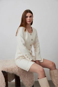 Düğmeli Tüvit Elbise - Ekru