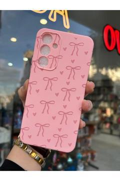 Samsung Galaxy A54 Uyumlu Kalp ve Kurdele Desenli İçi Kadife Silikon Kılıf