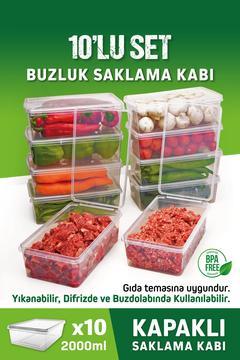 10 Adet Sızdırmaz Kapaklı Derin Dondurucuya Mikrodalgaya Uygun Saklama Kabı 2 Litre