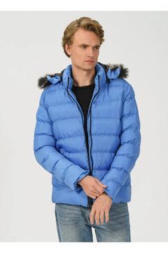 Regular Fit Indigo Erkek Kısa Şişme Mont Basic9a