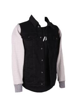 Erkek Denim Mont Garni Kol Siyah Kot Ceket